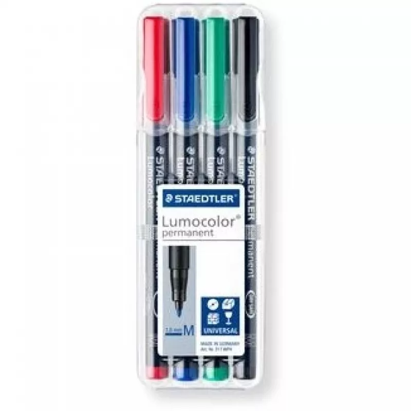 Marcador permanente Staedtler Lumocolor 317 WP4 preto, azul, verde, vermelho