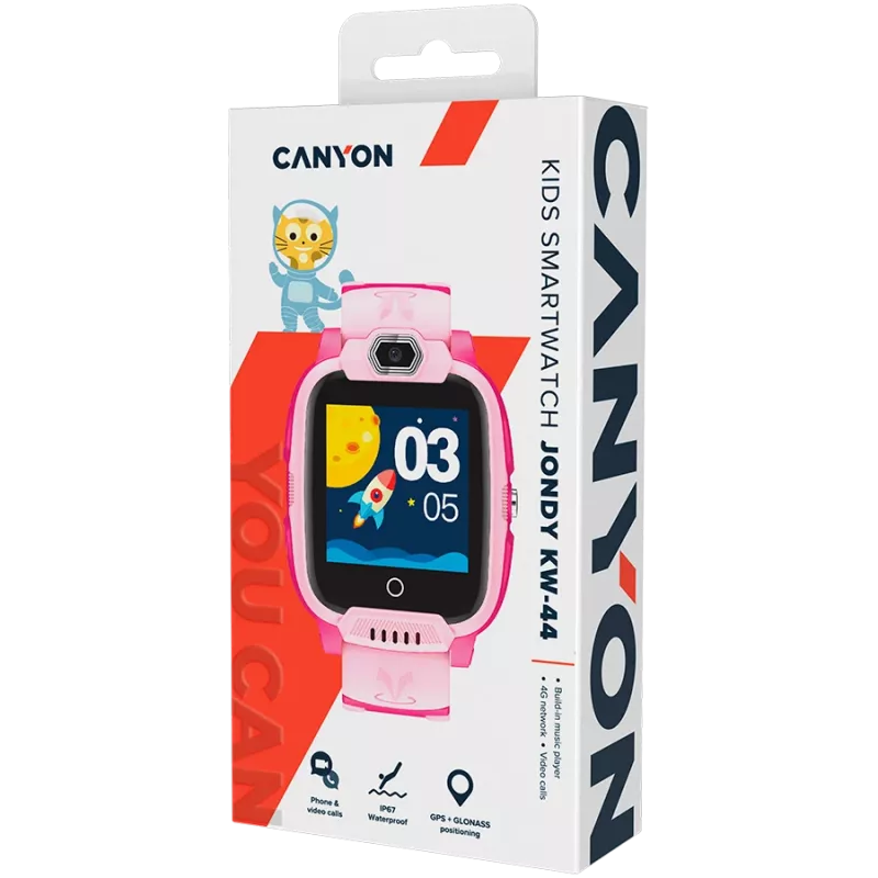 Relógio infantil CANYON Jondy KW-44 4G câmara GPS música Rosa