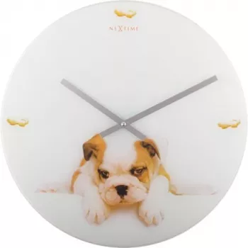 Relógio de parede NeXtime 8136 Puppy, Ø43 cm, branco/bege