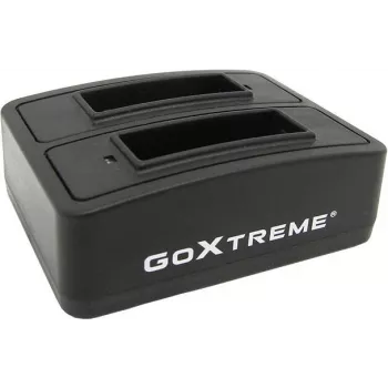 Estação de carregamento de baterias GoXtreme Dual Vision 4K – carregador de dois compartimentos para baterias de câmara de ação, modelo 01492