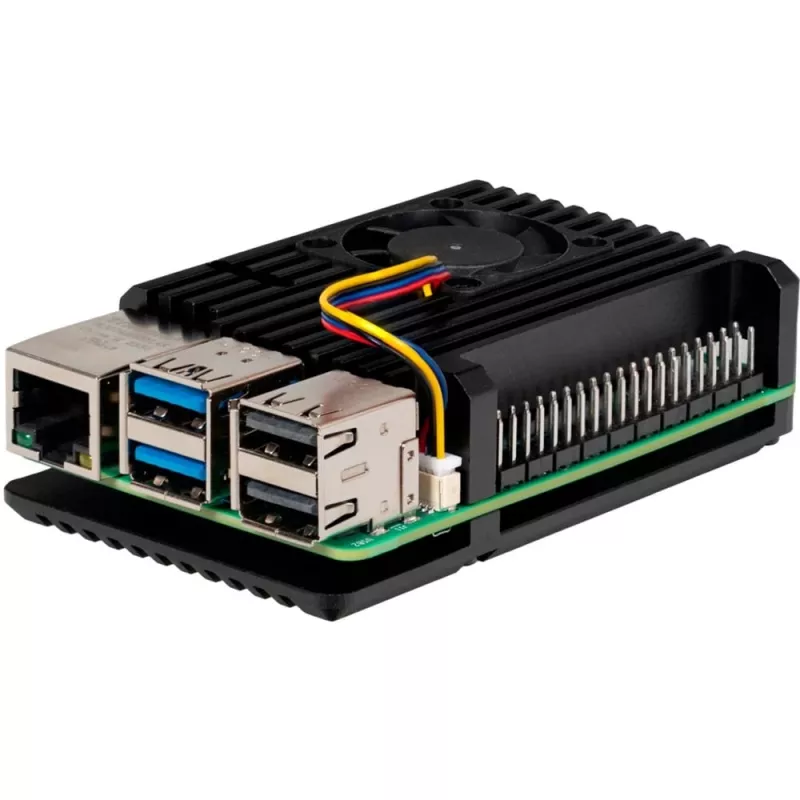 Joy-IT Armor Case BLOCK ACTIVE Caixa SBC compatível com placas de desenvolvimento Raspberry Pi (RB-AlucaseP5-07FAN)