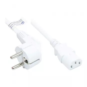 Cabo de alimentação ficha de contacto de proteção tipo E+F (CEE 7/7, angular) para C13 (reta), branco, 0,75 mm², 1 m, Good Connections® (P0130-W010)