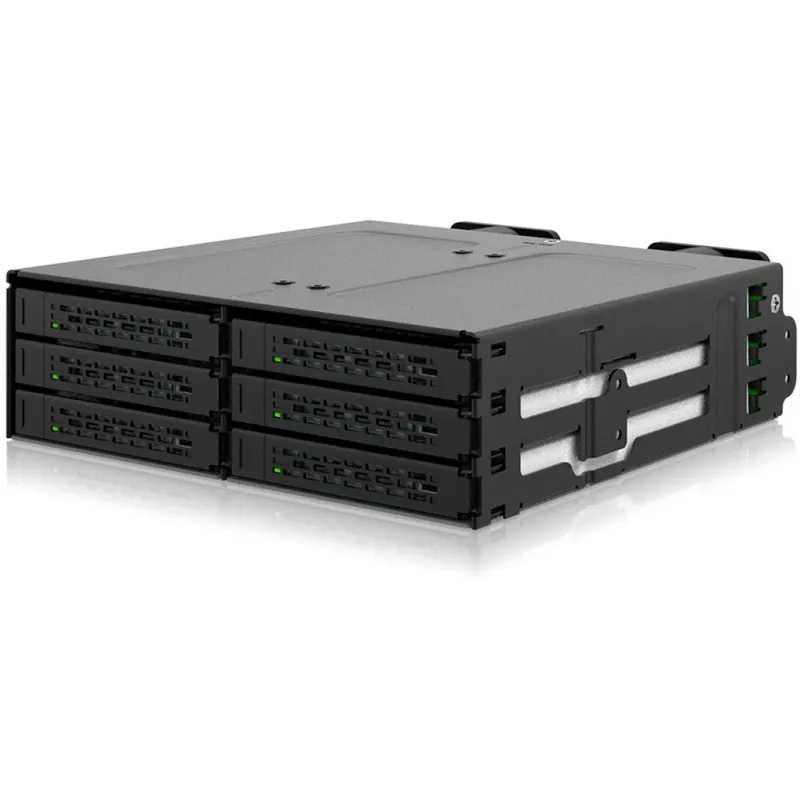 Icy Dock ToughArmor MB118VP-B - caixa de armazenamento - 6 x U.2/U.3 NVMe SSD, rack móvel para baía de 5,25, com SlimSAS SFF-8654 8i - 2.5 (6.4 cm)