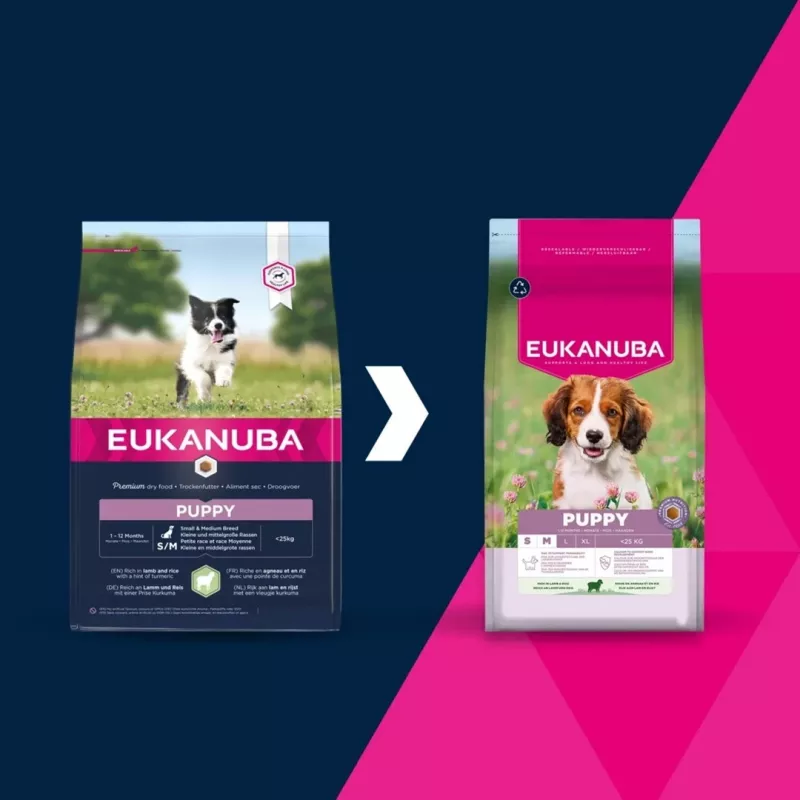 Alimento seco para cães EUKANUBA Puppy & Junior Small/Medium Lamb & Rice 3 kg — alimento completo para cães jovens de raças pequenas e médias