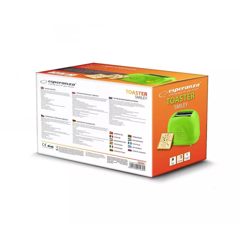 Torradeira elétrica de mesa ESPERANZA EKT003, 2 fatias, 750 W, 7 níveis de tostagem, função de descongelação, gaveta de migalhas removível, verde