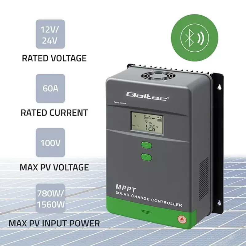 Controlador de carga solar MPPT com sensor de temperatura 60A