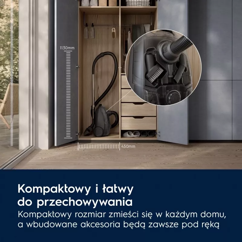 Aspirador com depósito Electrolux EB31C1DB 750 W, saco de 3 litros, filtro HEPA, tubo telescópico em aço
