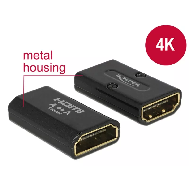 Adaptador DELOCK High Speed HDMI com Ethernet - conector fêmea HDMI-A > conector fêmea HDMI-A 4K Gender Changer preto