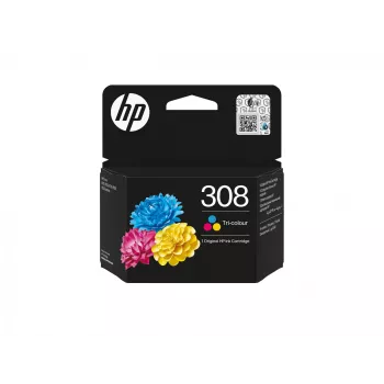 Cartucho de tinta original HP 308, 3 cores, rendimento padrão, ciano, magenta, amarelo, tinta de corante, 1 unid., 120 páginas, pack combinado