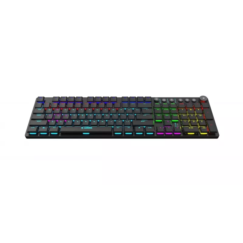 iBOX Aurora K-6 IKGMK6 teclado gaming mecânico de perfil baixo, com fio + RF sem fios + Bluetooth, switches KRGD Red, retroiluminação LED, QWERTY inglês, preto