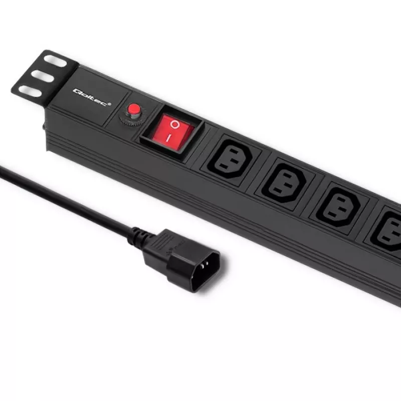 Qoltec 53998 Régua de tomadas para RACK 19 | 1U | 10A | PDU | 8xIEC C13 | 2m