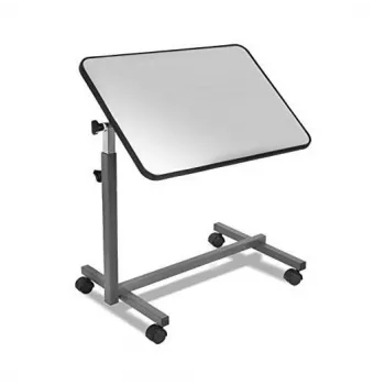 Mesa de cabeceira HERDEGEN EASY Modelo 421000 – mesa auxiliar compacta, altura ajustável 70–105 cm, tampo 600×400 mm, inclinável 0–90°, 4 rodas com travão, capacidade máxima 10 kg