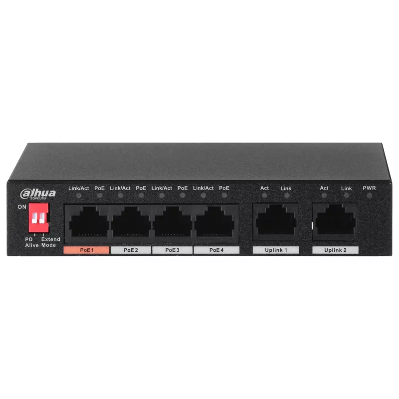 Dahua Technology PFS3006-4ET-60 Unmanaged L2 Fast Ethernet (10/100) Power over Ethernet (PoE) preto