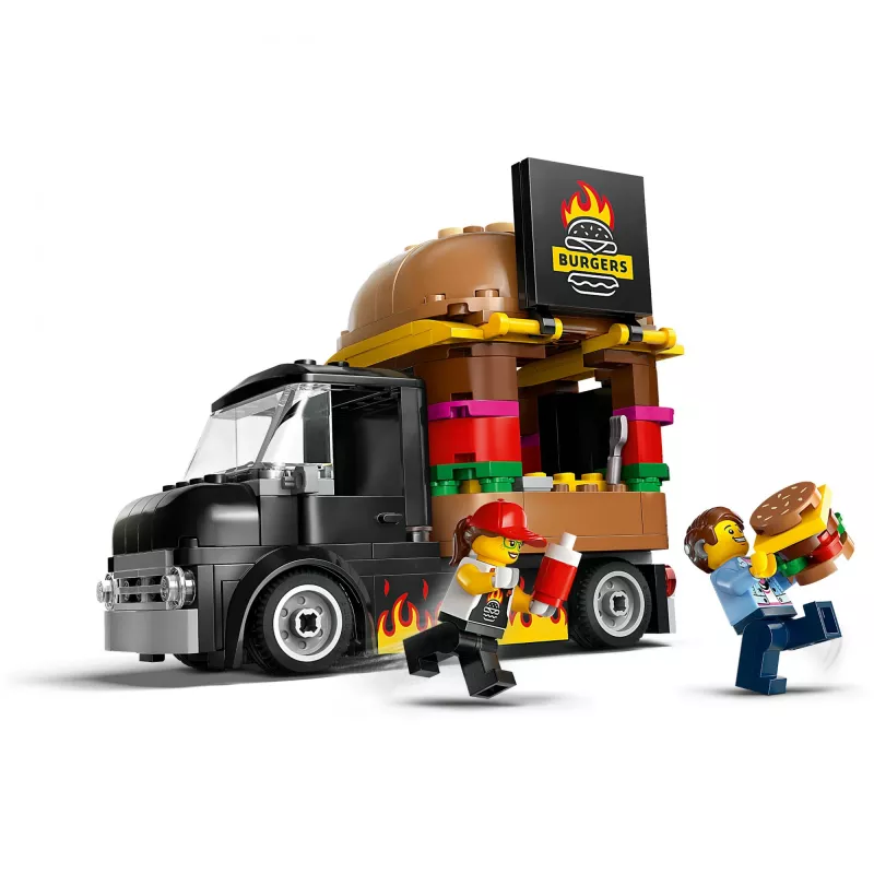LEGO City Carrinha de Hambúrgueres Food Truck Brinquedo para rapazes e raparigas a partir de 5 anos, veículo de construção, conjunto de cozinha com minifigura de vendedor e acessórios