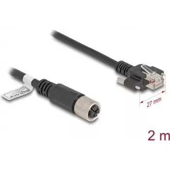 Cabo de rede DeLOCK M12 X-codificado 8 pinos conector fêmea para ficha RJ45 Cat.6A 2 m preto