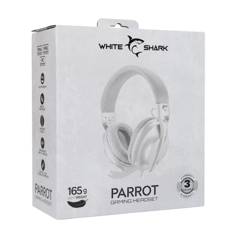 Auscultadores White Shark GH-2440 Parrot branco/cinzento