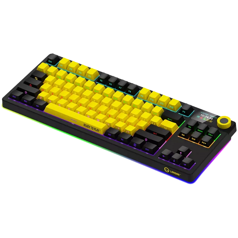LORGAR KBP70TKLW, teclado gaming mecânico TKL sem fios Pro, preto/amarelo, layout EN
