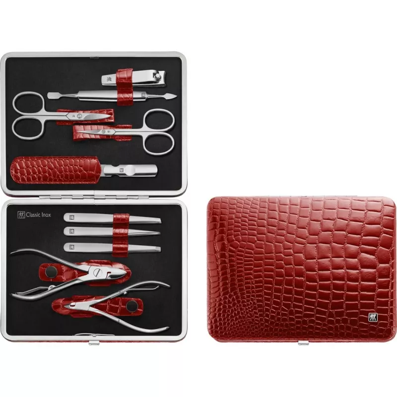 Zwilling Classic conjunto de manicura em aço inoxidável – estojo de couro, 10 peças - vermelho