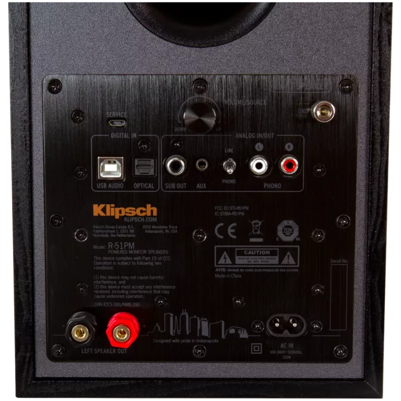 Coluna de estante ativa KLIPSCH R-51PM — com fios e sem fios, 120 W, preto/cobre