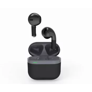 Headset Bluetooth GEMBIRD TWS-02-BK, In-Ear TWS, preto/cinzento, até 5 h de reprodução, microfone incorporado, estojo de carregamento