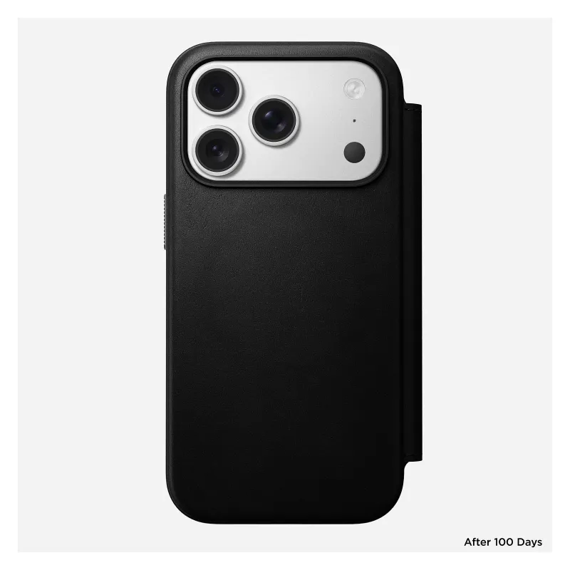 Capa de pele para telemóvel Nomad Modern Leather Folio para iPhone 17 Pro, 16 cm (6,3 polegadas), preta, 4 compartimentos para cartões