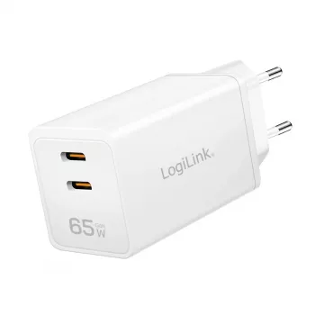 Adaptador de tomada USB duplo 65W, 2xUSB-C, branco