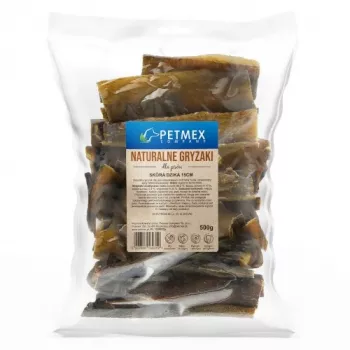 Snacks para cães PETMEX Pele de javali 500 g – snacks mastigáveis naturais sem cereais, sabor a caça, proteína 88,2 %, gordura 4,1 %