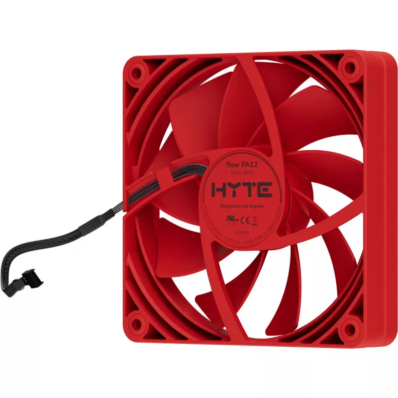 Ventoinha de refrigeração para computador HYTE FA12-RR-4 120 mm, 1500 rpm, 72 m³/h, 1,6 mmH2O, rolamento fluido dinâmico, vermelho, pack de 4