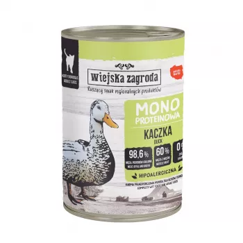 Alimento húmido wiejskazagroda pato monoproteico 400 g — paté de pato de proteína única, gatos adultos, 77,8 % humidade