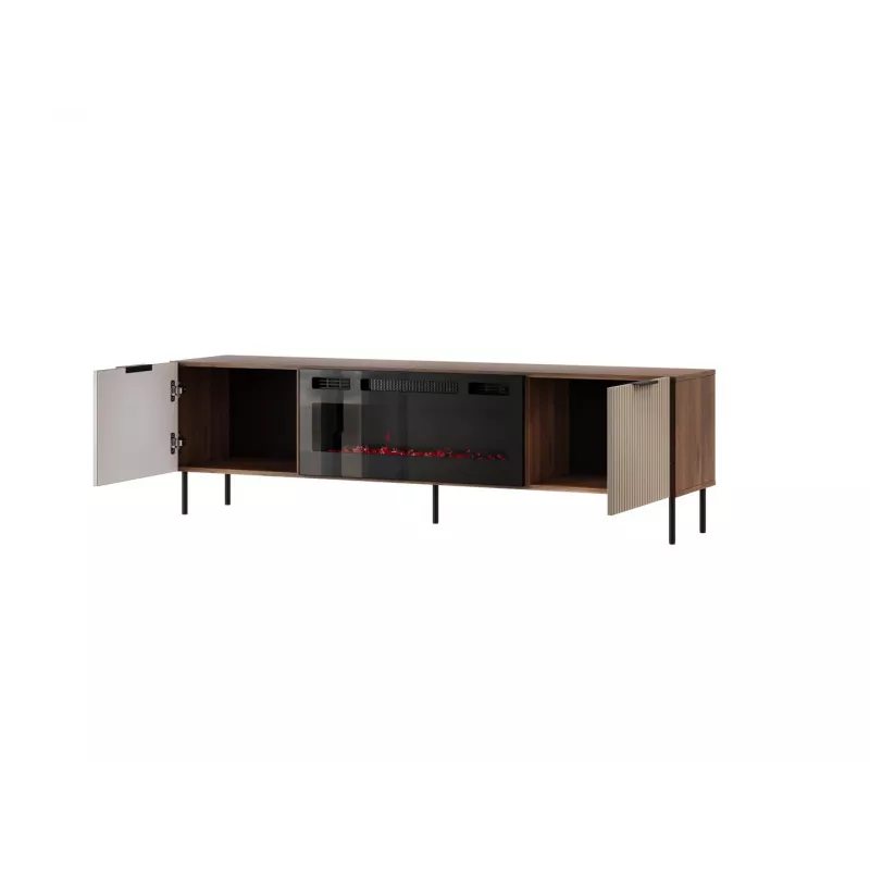 Móvel de TV Cama Meble ALMERA 180,5×42×52,5 cm nogueira/cashmere com lareira preta