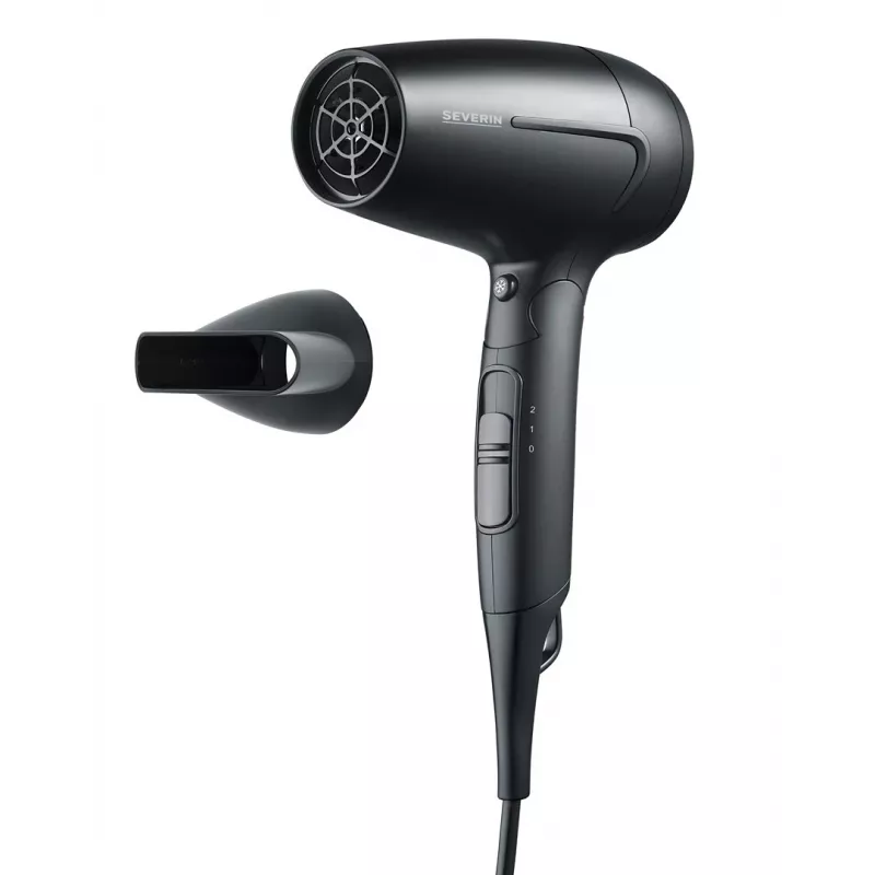 Secador de cabelo SEVERIN HT 0159 — 1600 W, tensão dupla 110/220–240 V, 2 velocidades, botão de ar frio, cabo de 1,8 m, preto