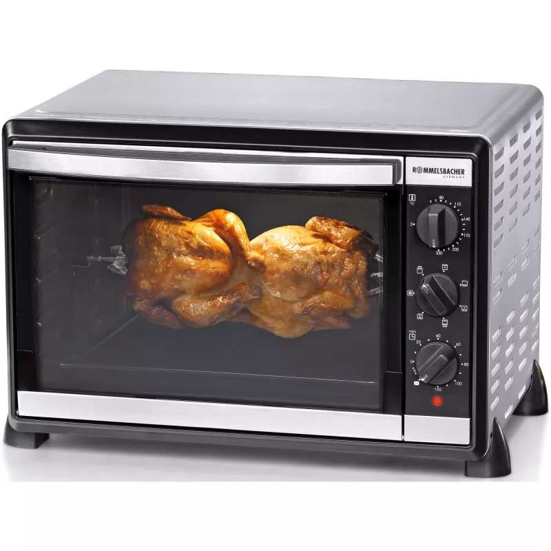 Mini-forno Rommelsbacher BG 1805/E aço inoxidável – 42 L, 80–230 °C, 7 modos, rotisserie