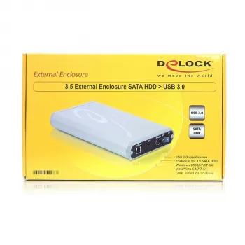 DeLOCK 8,90 cm (3.5) Caixa externa SATA HDD para USB3.0 - Caixa de armazenamento - 8,9 cm (3.5) - S-ATA2 - 300MBps - SuperSpeed USB (42478)