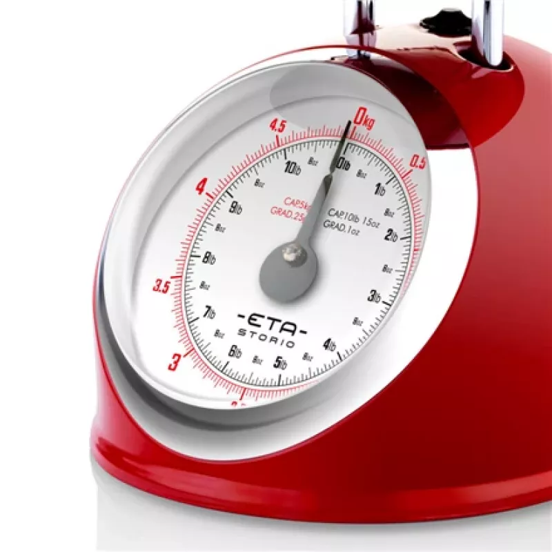 Balança de cozinha mecânica ETA ETA577790030 — capacidade 5 kg, precisão 25 g, superfície de aço inoxidável, caixa branca