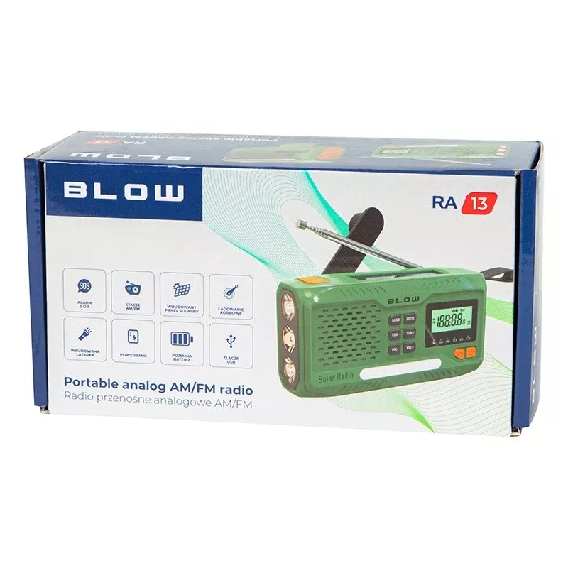 Rádio portátil AM/FM solar BLOW RA13 77-551# – leve, carregamento solar sem pilhas