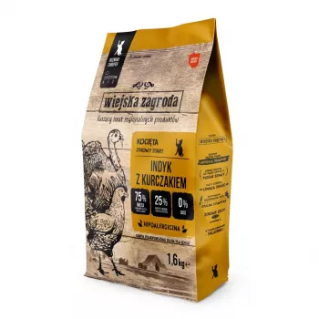 Ração seca para gatos wiejskazagroda peru com frango para gatinhos 1,6 kg – alimento completo, 44 % proteína, 17 % gordura