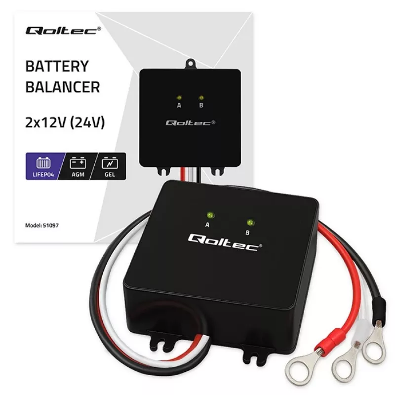 Equalizador de tensão de bateria QOLTEC 51097 para baterias de 24V (2×12V), corrente de equalização 5A