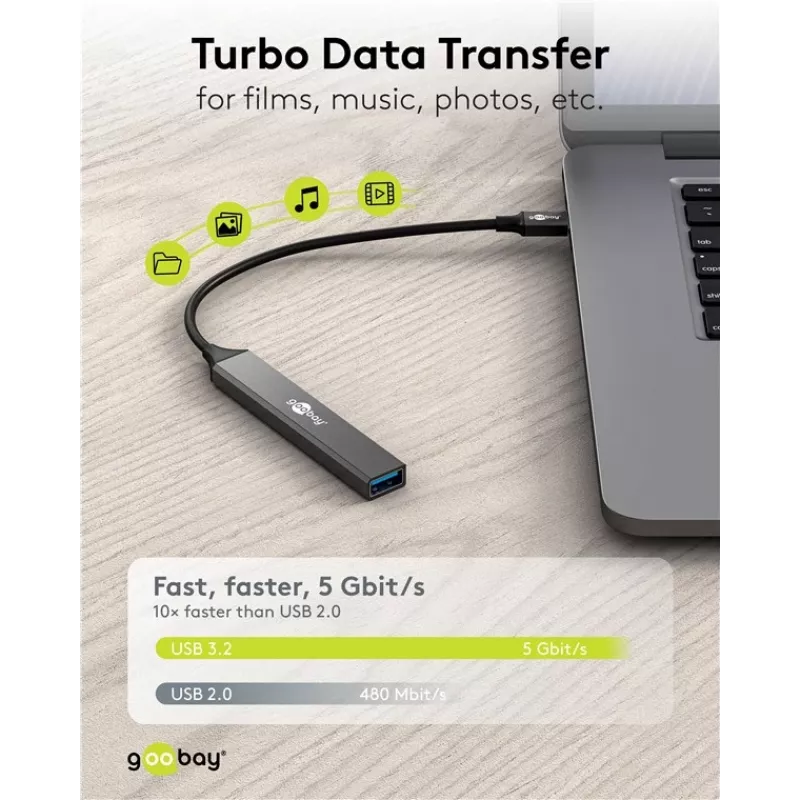 Hub USB Goobay Slim 5 portas, USB-C™ para USB-C™/USB-A, USB 3.2 (74460)