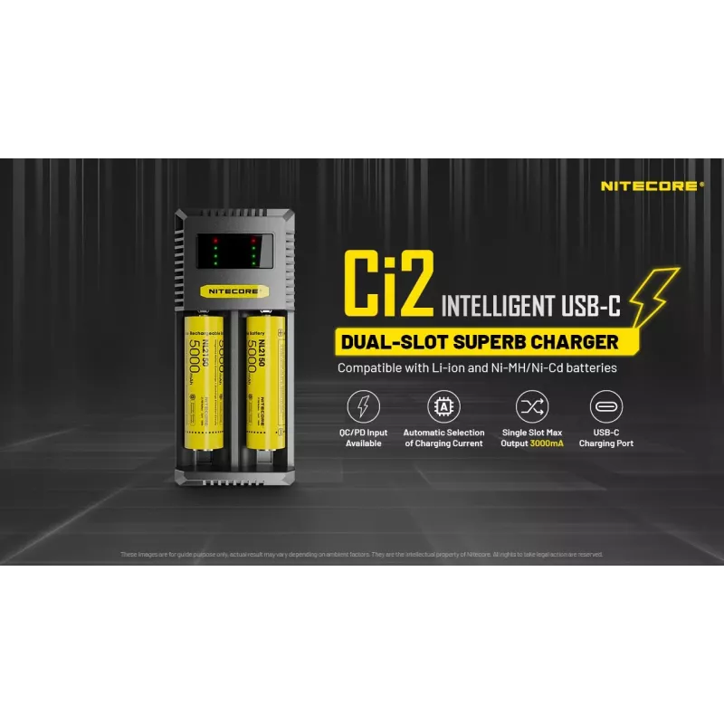 Carregador de baterias Nitecore Ci12 carregador USB universal para Li‑Ion, NiCd, NiMH, entrada 3A 5/9/12V, caixa de plástico