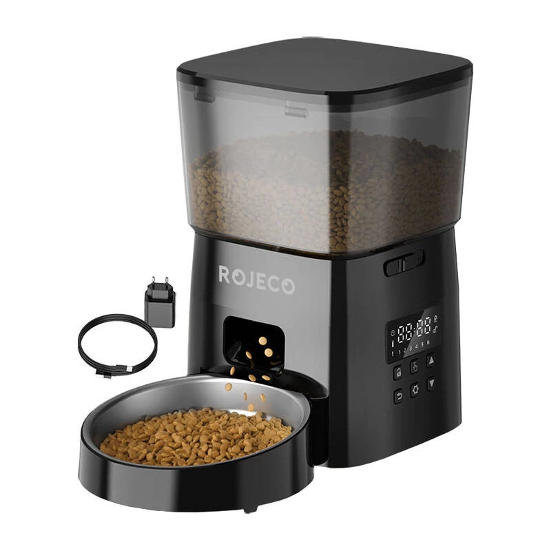 Comedouro automático Rojeco RWSQ-02 capacidade 2L, porcionamento programável, controlo por botões