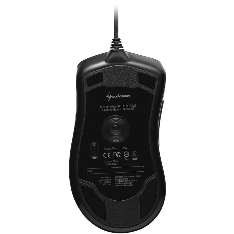 Sharkoon Skiller SGM2 rato gaming com fio ergonómico ótico 6 botões preto