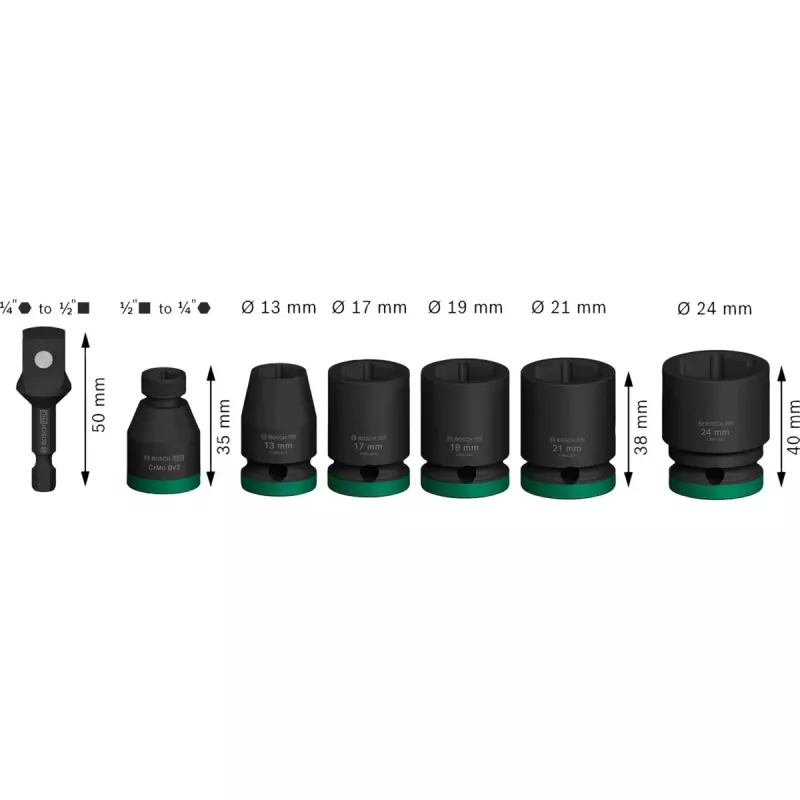 Conjunto de chaves de caixa Bosch Powertools PRO 1/2 polegadas 7 peças preto