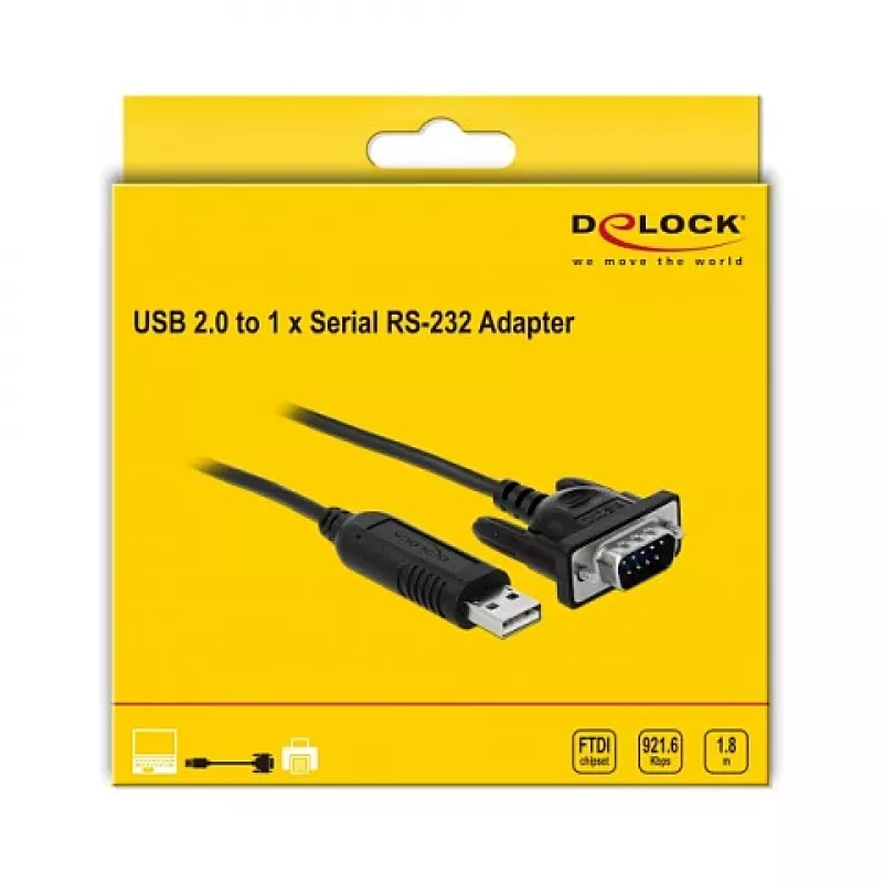 Cabo série DeLOCK 66282 preto 1,8 m RS-232 USB Type-A