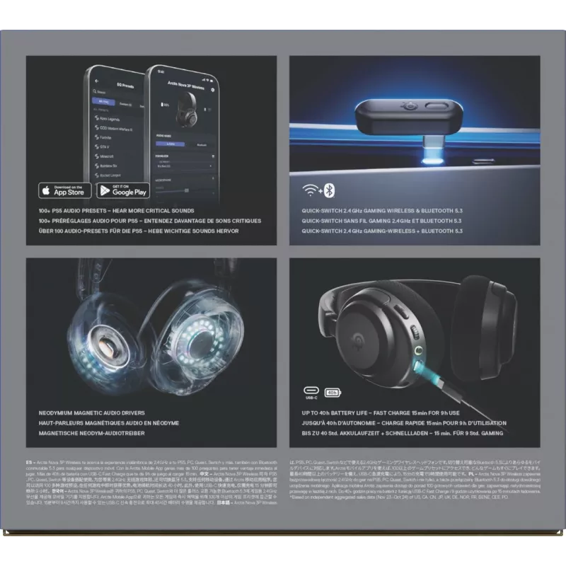 SteelSeries Arctis Nova 3P Wireless auscultadores gaming sem fios, Bluetooth/2,4 GHz, pretos