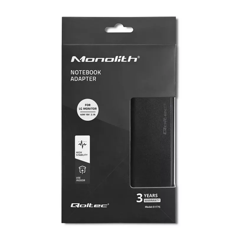 Qoltec 51775 adaptador de corrente CA para monitores LG, 40 W, 19 V 2,1 A, ficha de 6,5x4,4 mm