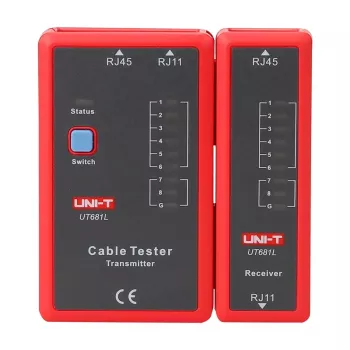 Testador de cabos de rede Unit UT681L para fichas RJ45 e RJ11, teste de continuidade e cablagem