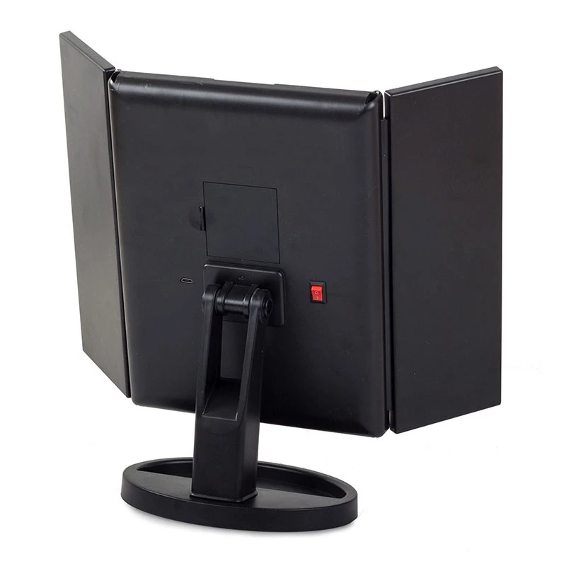 Extralink Espelho de maquilhagem, ampliador, preto, dobrável, com iluminação de fundo, com base