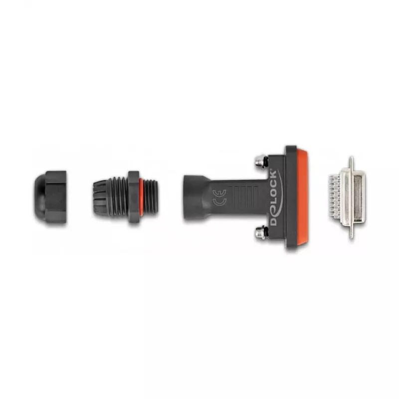 Conector fêmea DeLOCK D-Sub HD 26 pinos IP67 à prova de água preto laranja