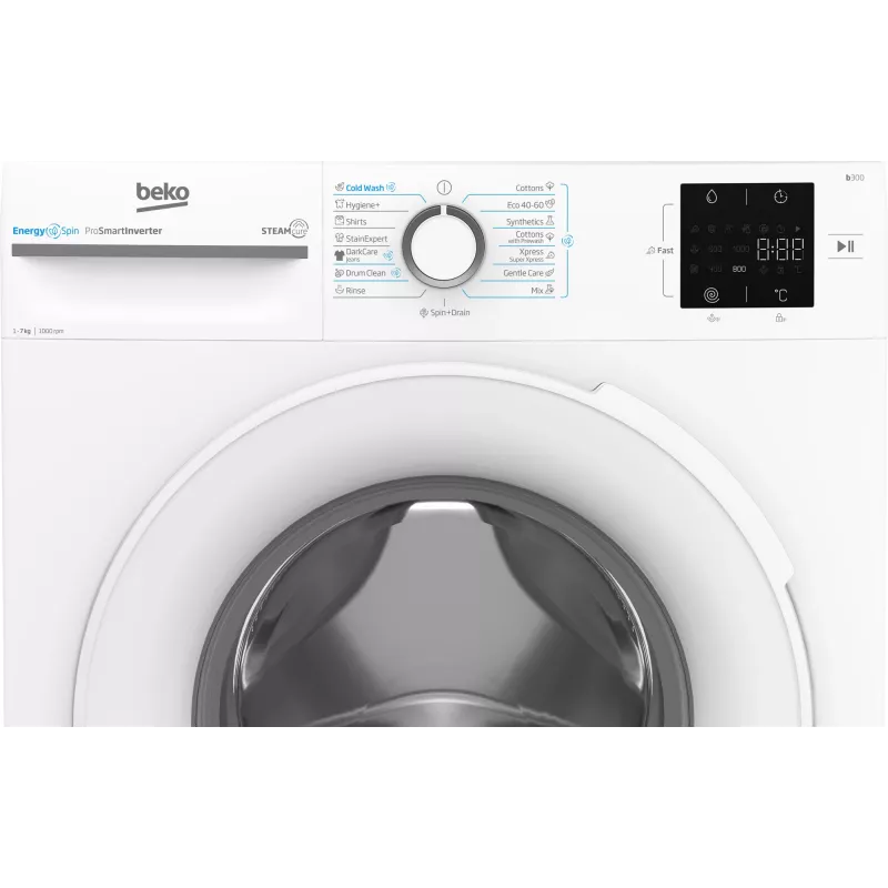 Máquina de lavar roupa BEKO BM3WFSU37013WW, 7 kg, classe energética A, 49,6 cm, 1000 rpm, motor inverter, Steam Cure