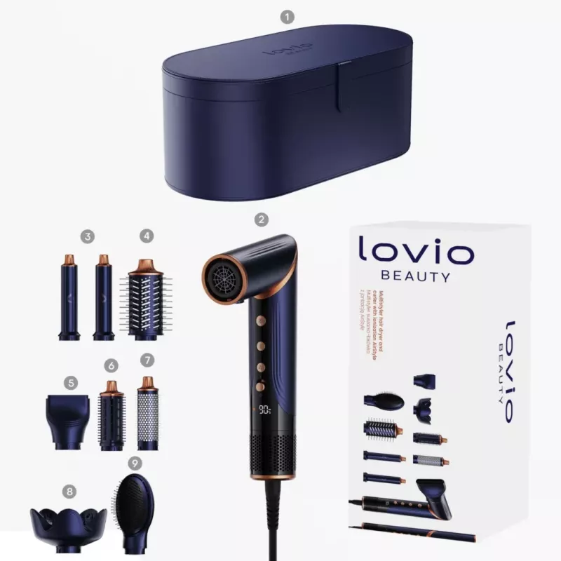 Multistyler Secador de cabelo e modelador de caracóis Lovio LVHS001BL com função combinada de ar quente e styling
